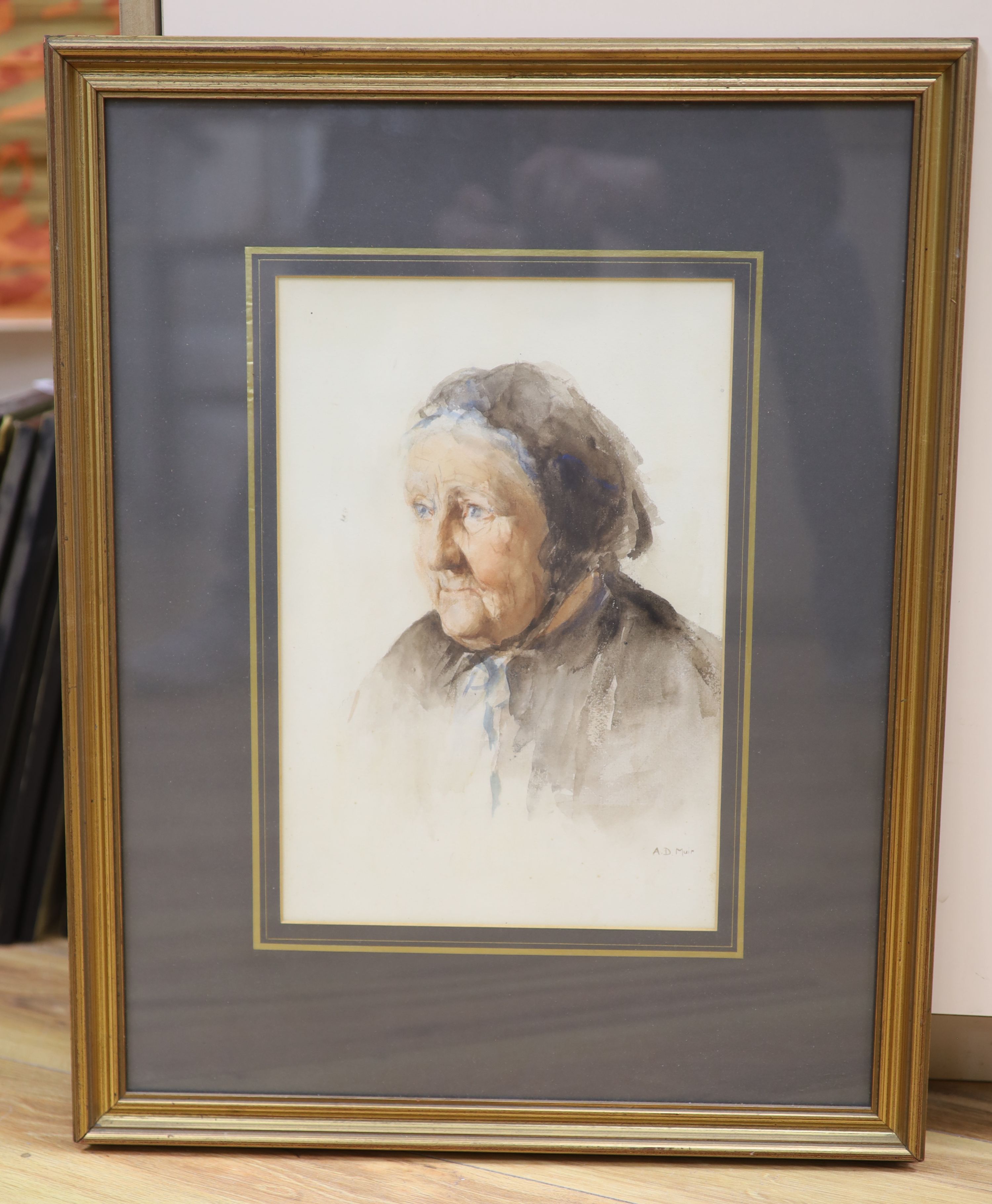 Anne Davidson Muir (1875-1951), watercolour, Portrait of an elderly lady, 33 x 23cm